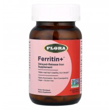 Ferritin + рослинне залізо, 60 веганських капсул із відстроченим вивільненням (20 мг на капсулу) Flora